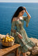 Short Gipsy Dress Turquoise Boat Neck woman Barone firenze - 3