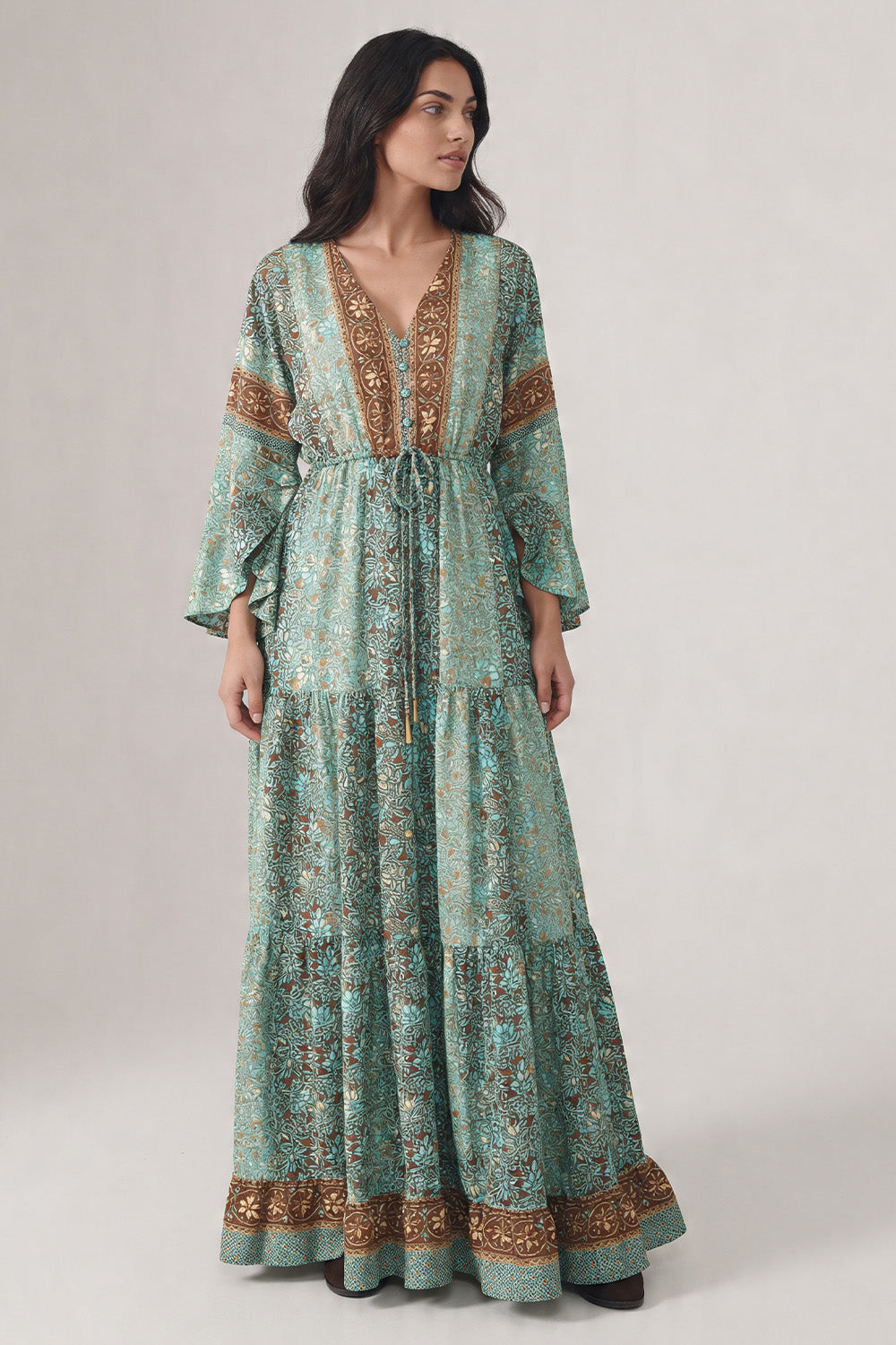 Abito Lungo Gipsy con Bottoncini Turchese woman Barone firenze - 1
