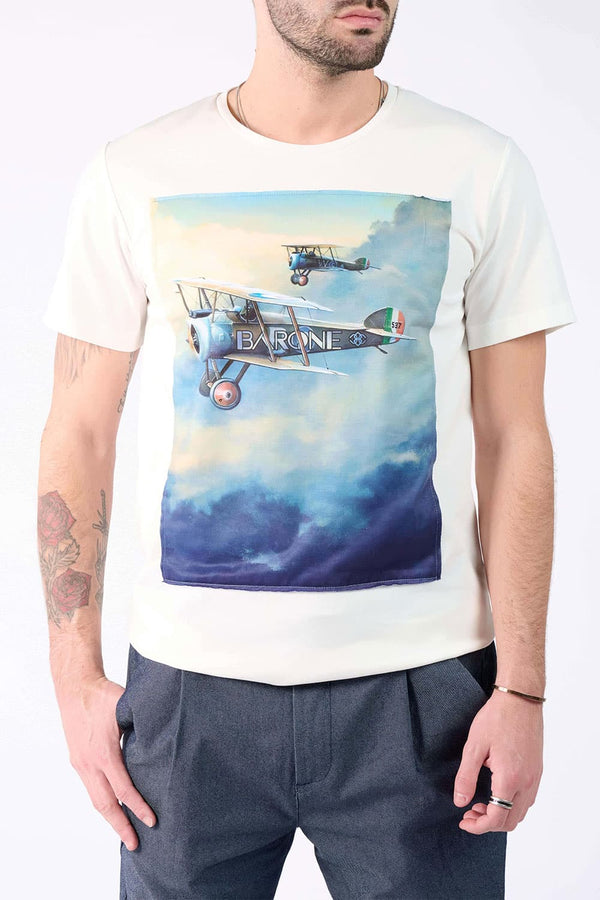 Men's T-Shirt Airplane Print uomo Barone firenze