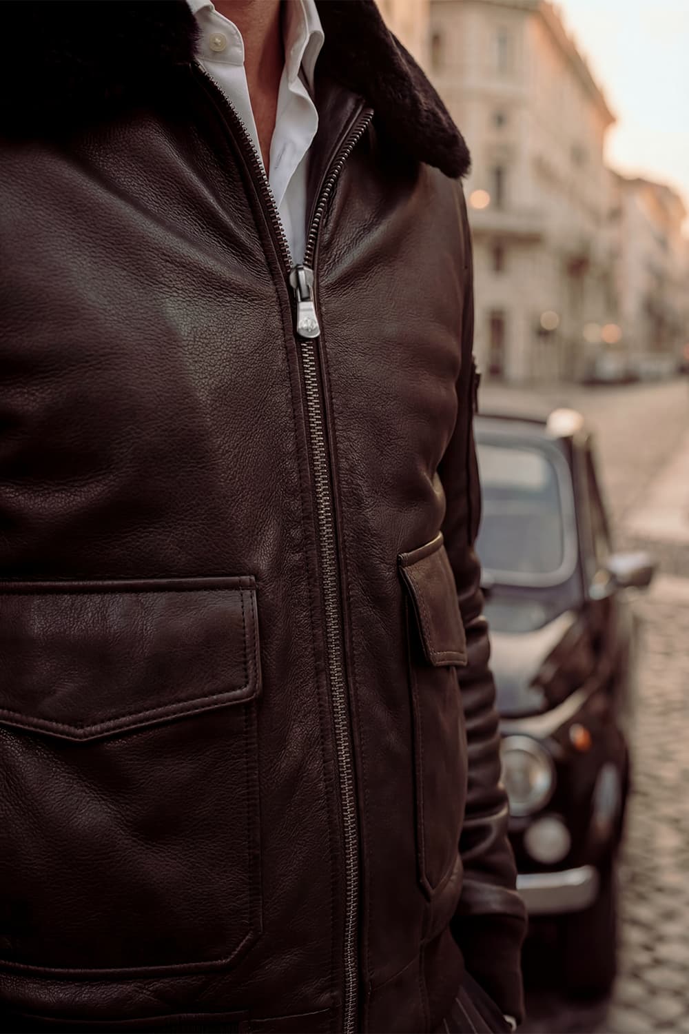 Aviator Black Leather Jacket uomo Barone firenze - 4