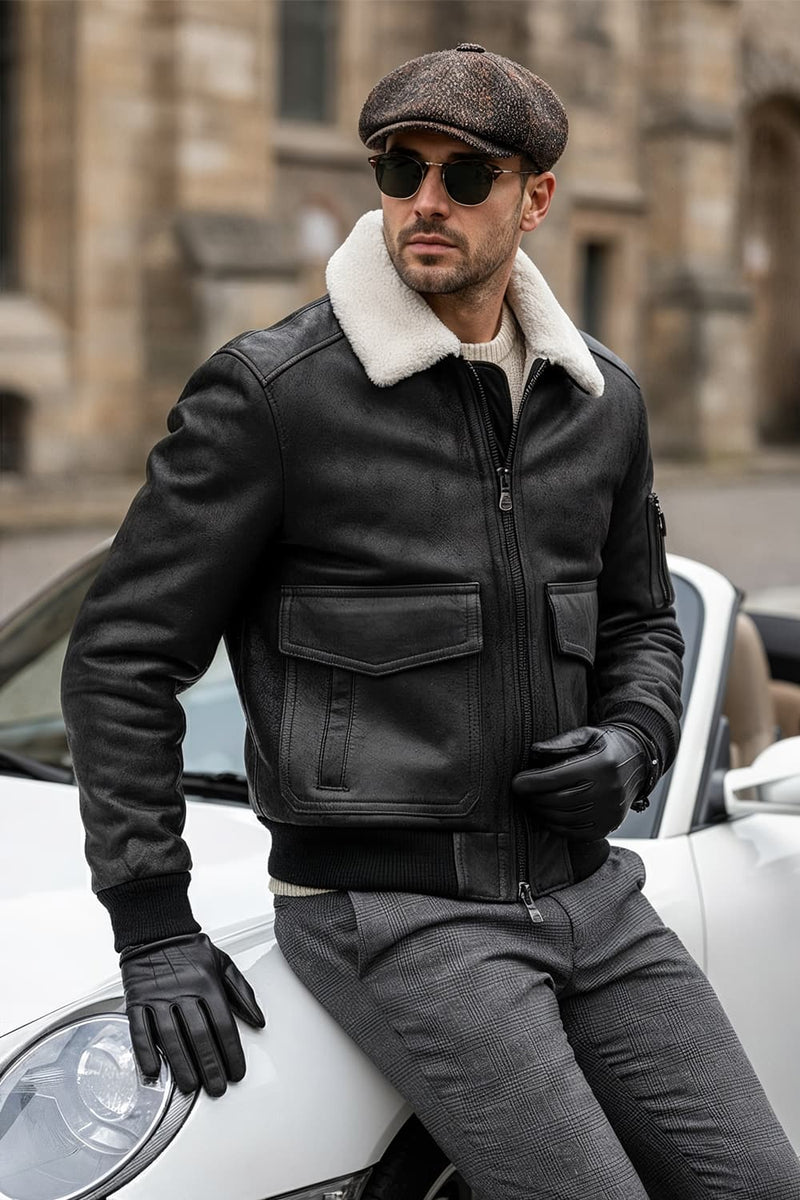 Aviator Shearling Style Black uomo Barone firenze - 3