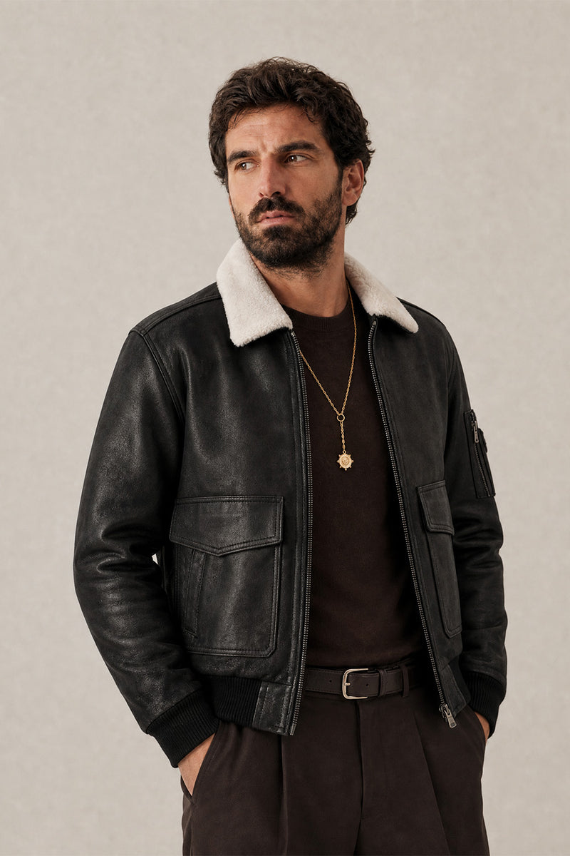Aviator Shearling Style Black man Barone firenze - 7