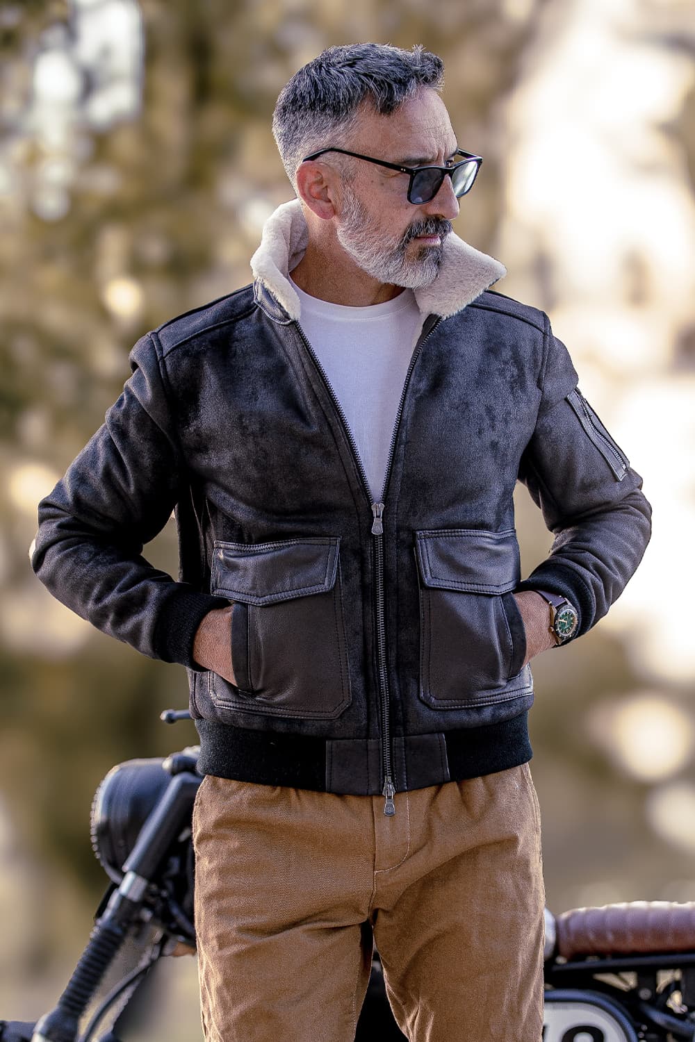 Aviator Shearling Style Black uomo Barone firenze - 1