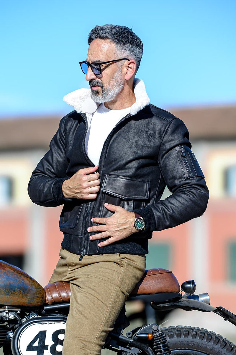 Aviator Shearling Style Black uomo Barone firenze - 6