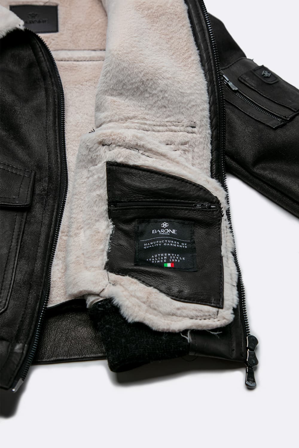 Aviator Shearling Style Black uomo Barone firenze - 9