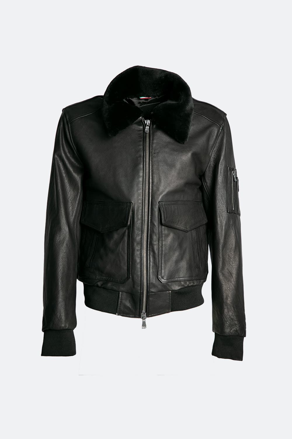 Aviator Black Leather Jacket uomo Barone firenze - 2