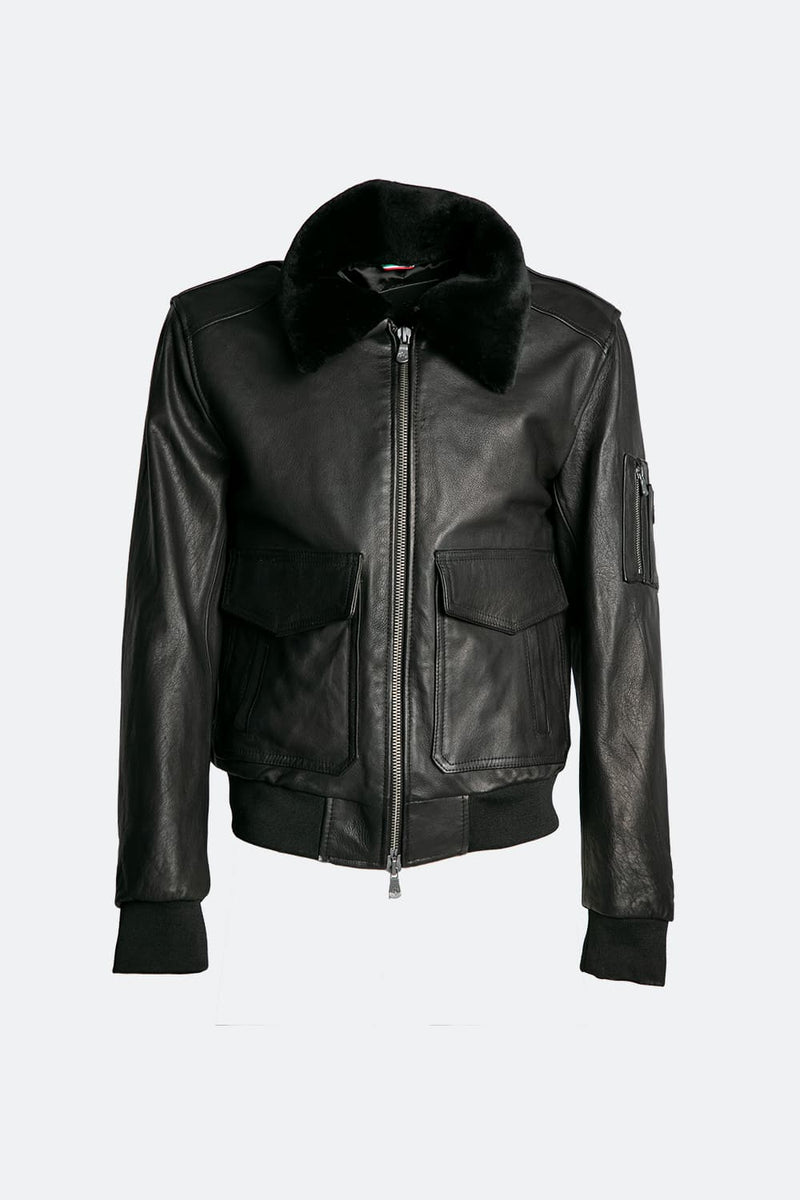 Aviator Black Leather Jacket uomo Barone firenze - 2