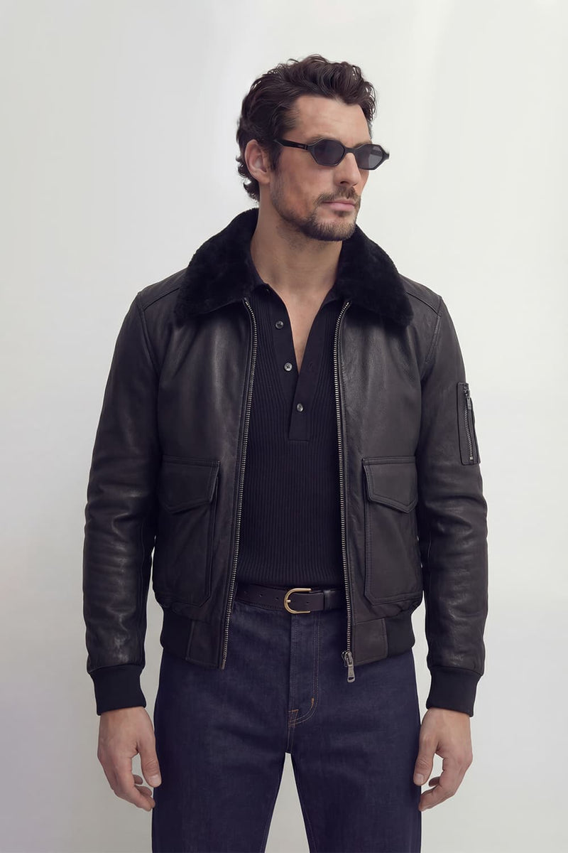 Aviator Black Leather Jacket uomo Barone firenze - 3