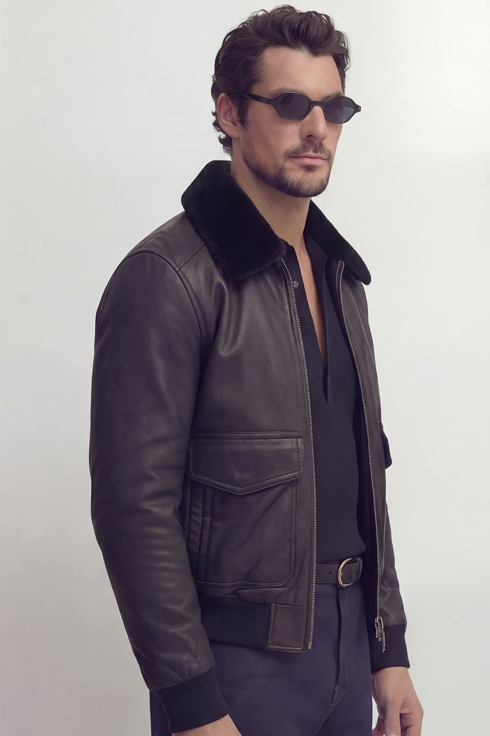 Aviator Black Leather Jacket uomo Barone firenze - 6