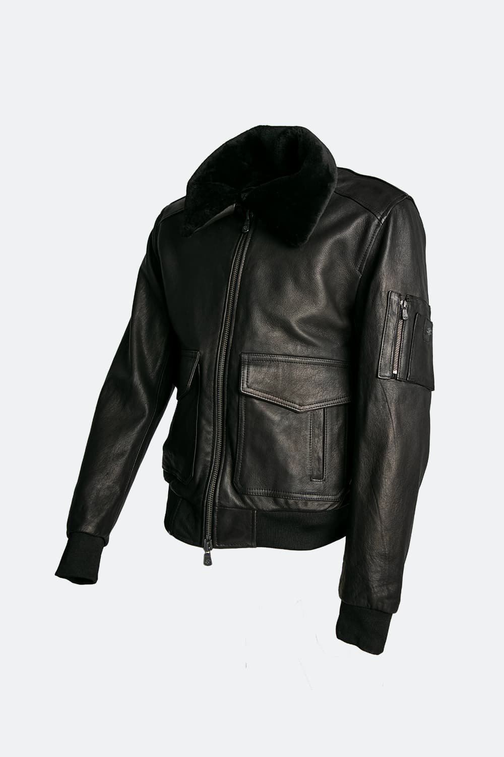 Aviator Black Leather Jacket uomo Barone firenze - 7