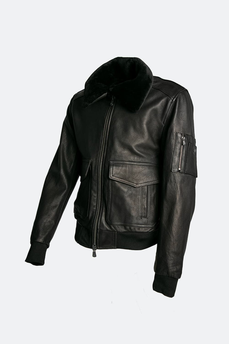 Aviator Black Leather Jacket uomo Barone firenze - 7