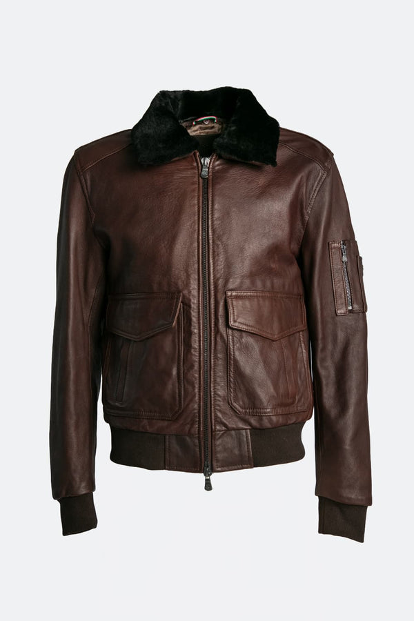 Aviator Dark Brown Leather Jacket uomo Barone firenze