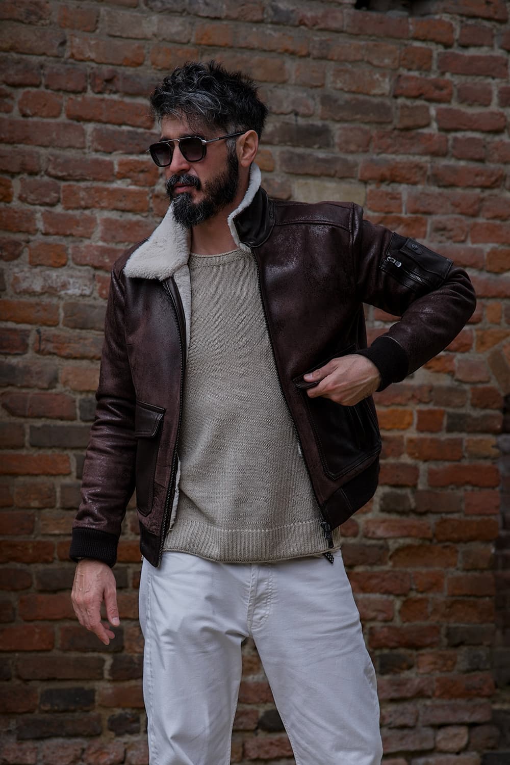 Aviator Shearling Style Dark Brown uomo Barone firenze - 10