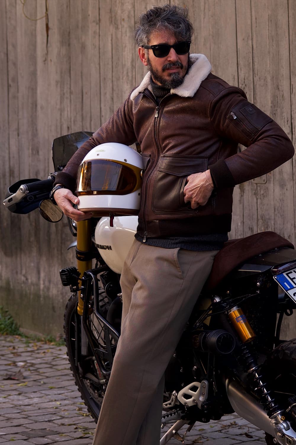 Aviator Shearling Style Dark Brown uomo Barone firenze - 8