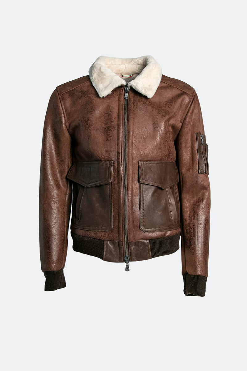 Aviator Shearling Style Dark Brown uomo Barone firenze - 2