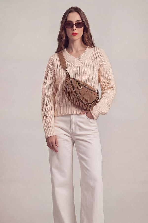 Bea Studded Suede Pouch Taupe donna Barone firenze