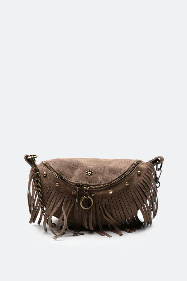 Bea Studded Suede Pouch Taupe donna Barone firenze