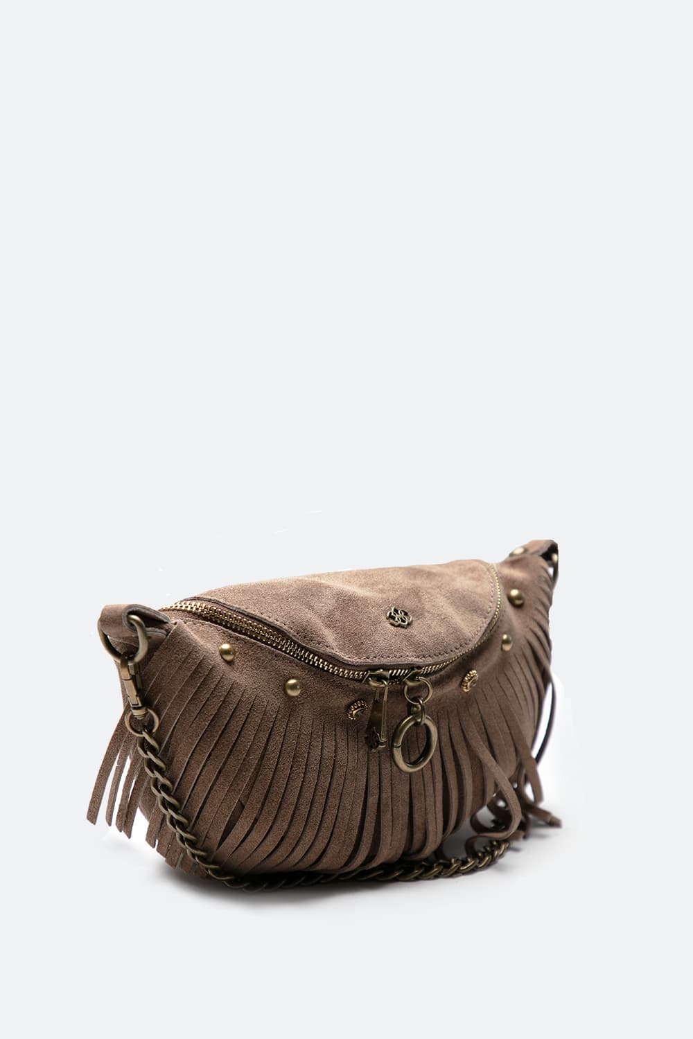 Bea Studded Suede Pouch Taupe woman Barone firenze - 5