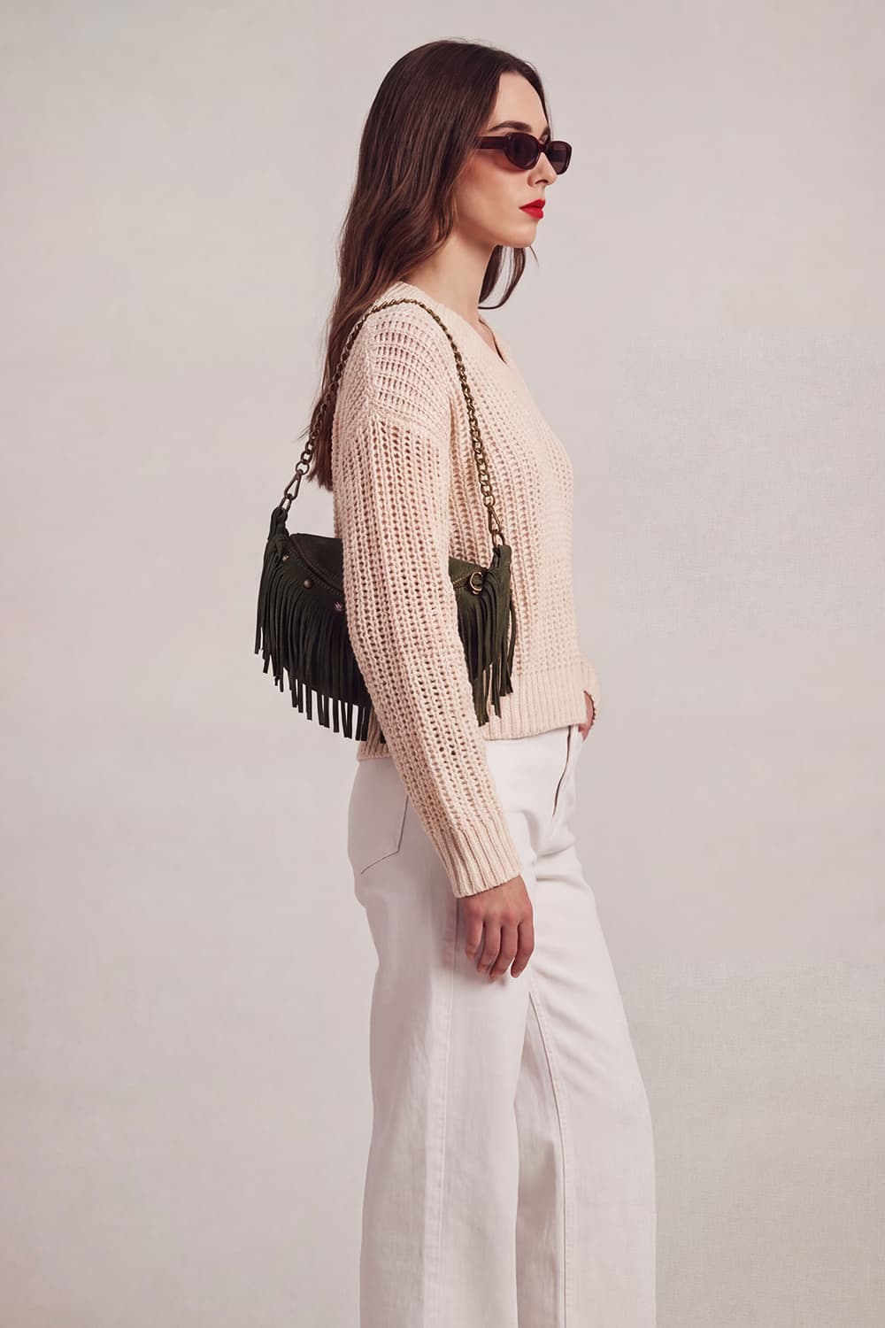 Bea Studded Suede Pouch Green woman Barone firenze - 2