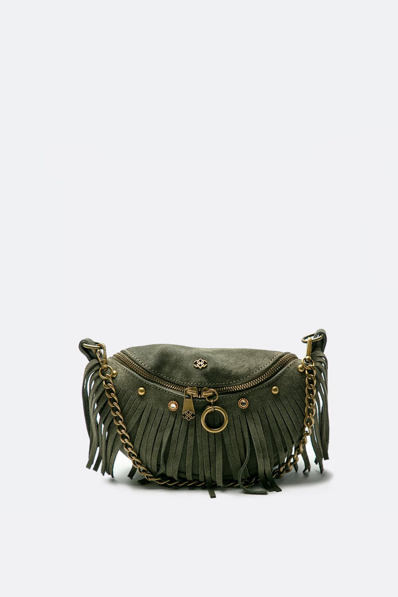 Bea Studded Suede Pouch Green woman Barone firenze - 1