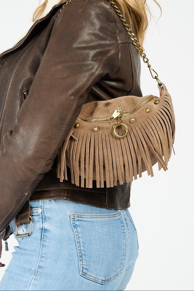 Bea Studded Suede Pouch Taupe
