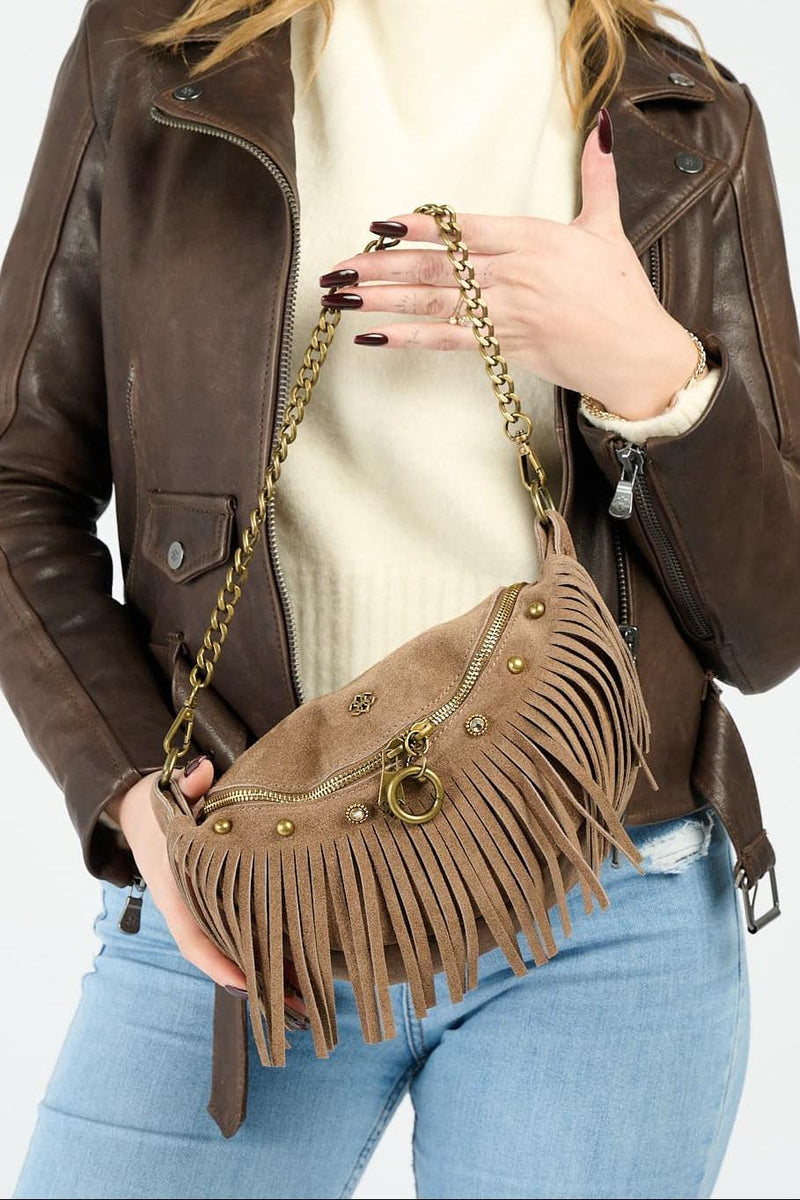 Bea Studded Suede Pouch Taupe woman Barone firenze - 8