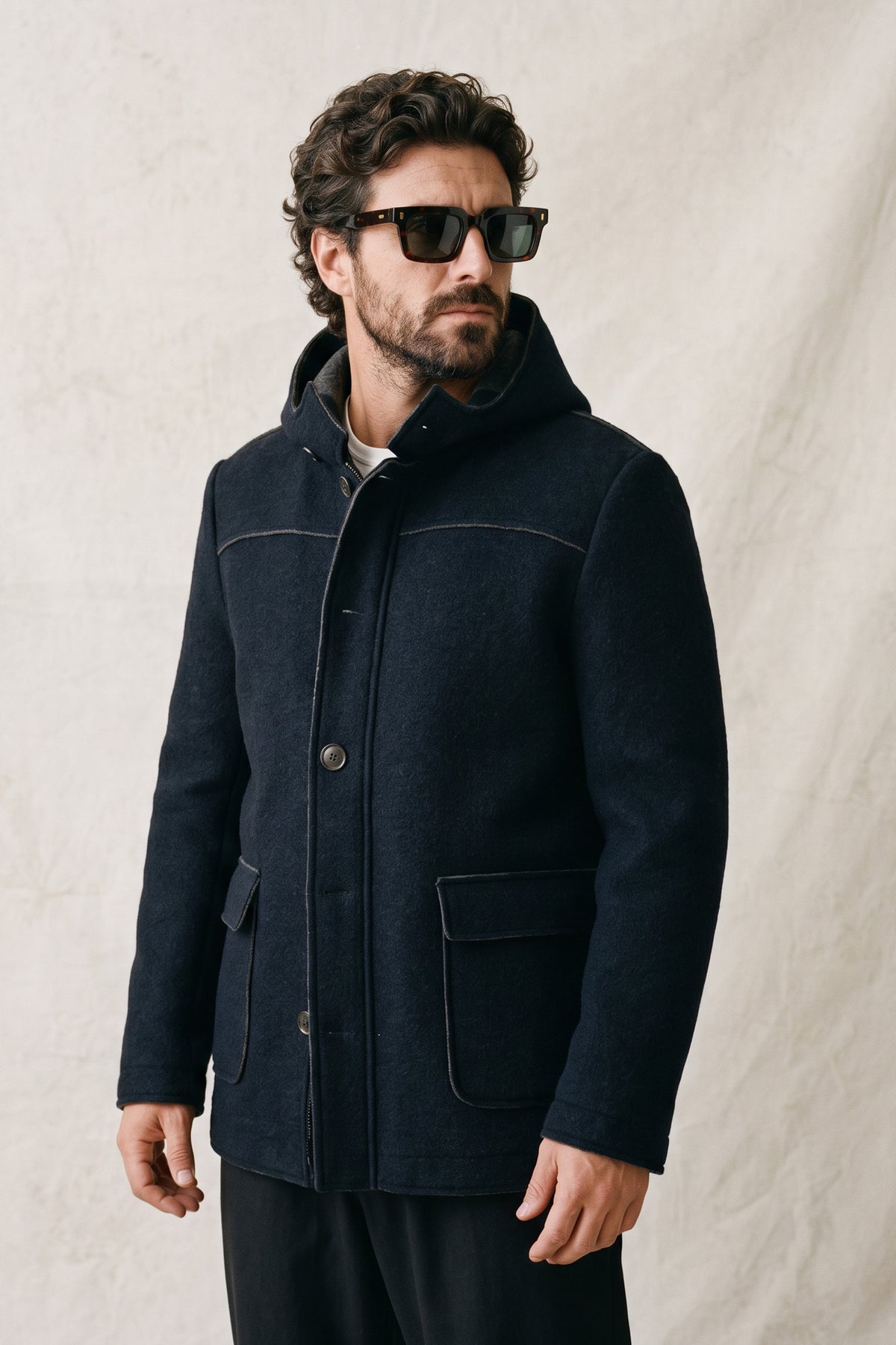 Cappotto Classico Uomo Lana con Cappuccio man Barone firenze - 1