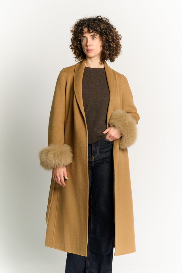 Cappotto Lungo Con Cintura e Manicotti Cammello woman Barone firenze