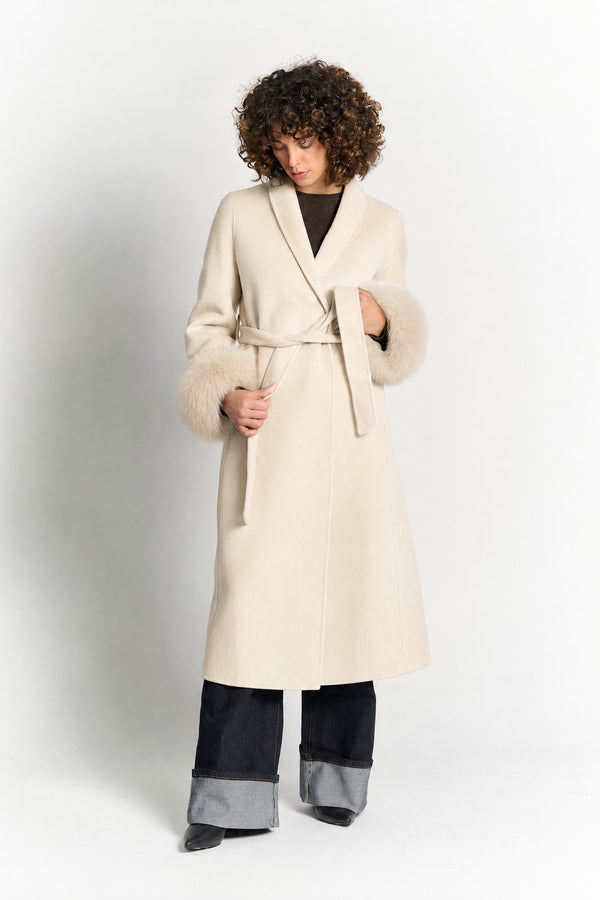 Cappotto Lungo Con Cintura e Manicotti Panna woman Barone firenze