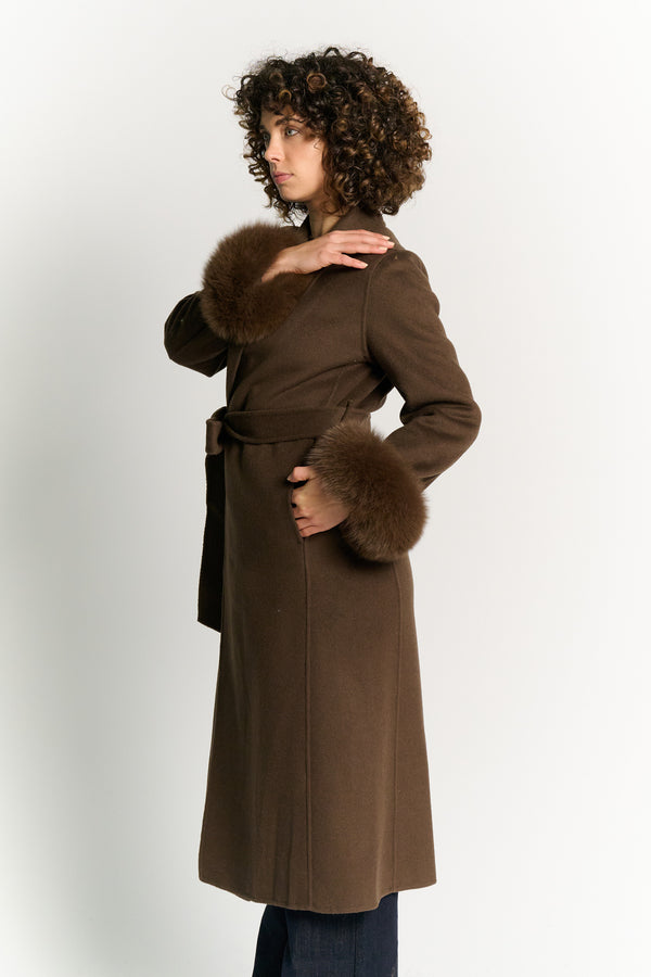 Cappotto Lungo Con Cintura e Manicotti Testa di Moro woman Barone firenze