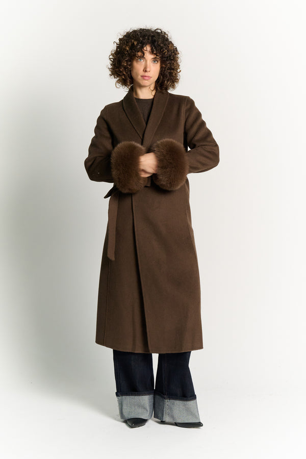 Cappotto Lungo Con Cintura e Manicotti Testa di Moro woman Barone firenze