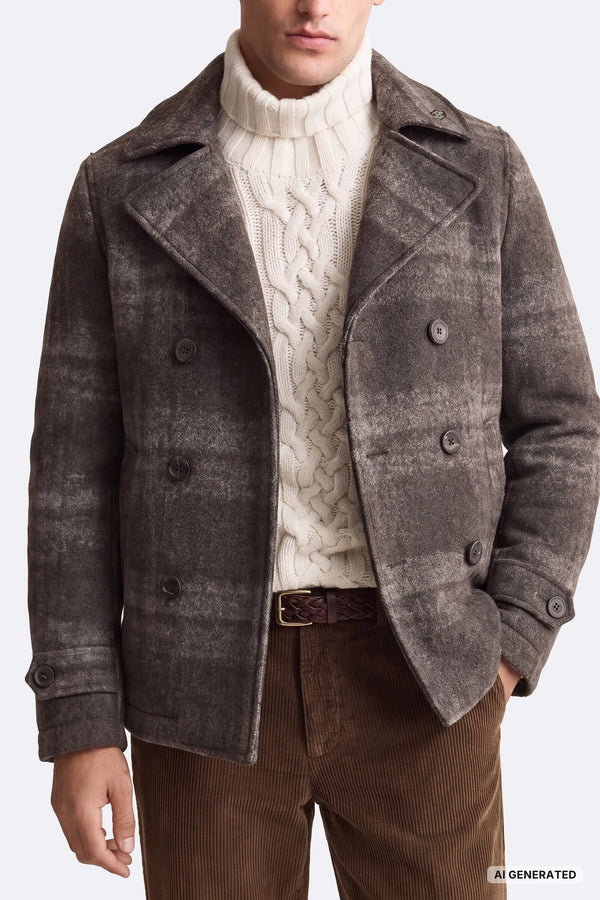 Cappotto Doppio Petto Uomo Misto Lana Scozzese Grigio man Barone firenze