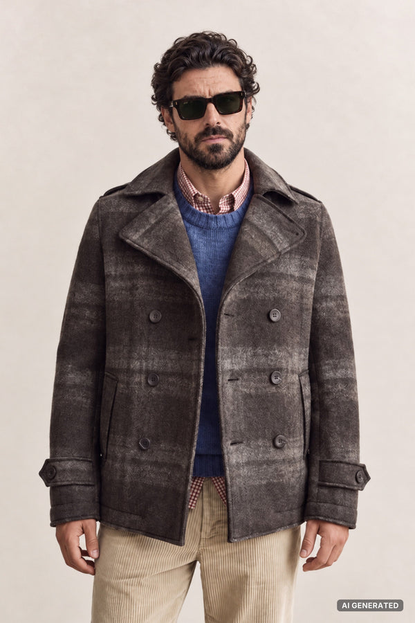 Cappotto Doppio Petto Uomo Misto Lana Scozzese Grigio man Barone firenze