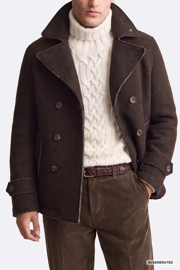 Men's Mixed Wool Double Breasted Coat man Barone firenze