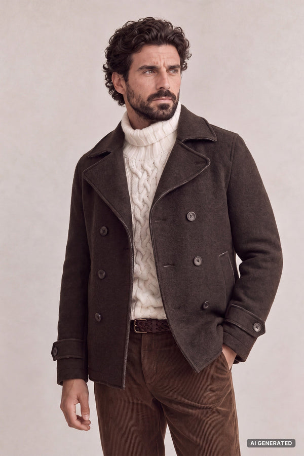 Men's Mixed Wool Double Breasted Coat man Barone firenze