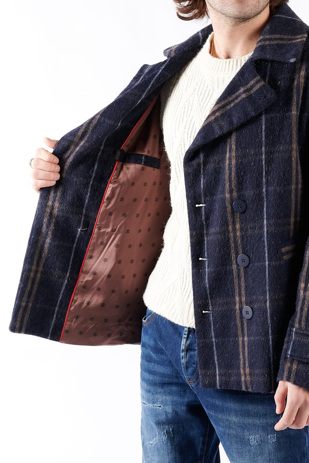 Men's Double Breasted Mixed Cashmere Coat uomo Barone firenze - 2