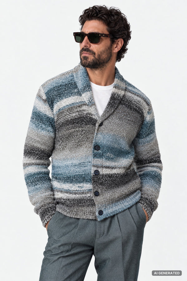 Cardigan Mélange Grigio Denim da Uomo man Barone firenze
