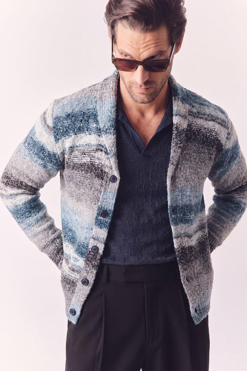 Cardigan Mélange Grigio Denim da Uomo man Barone firenze - 4