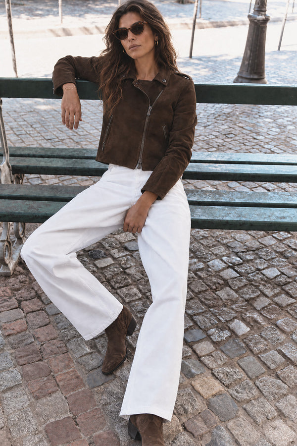 Women's Bis Suede Biker Jacket Dark Brown woman Barone firenze