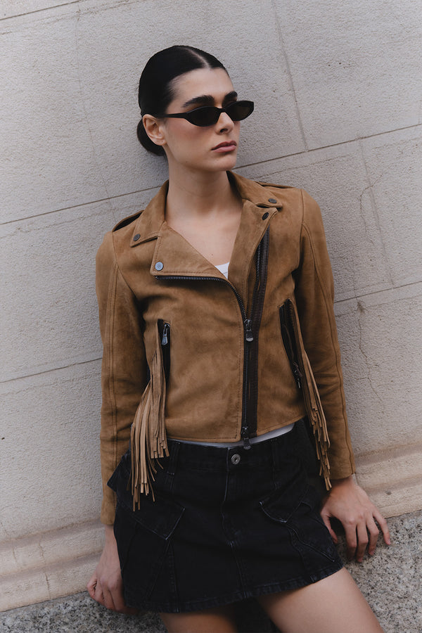 Women’s Suede Fringe Biker Jacket woman Barone firenze