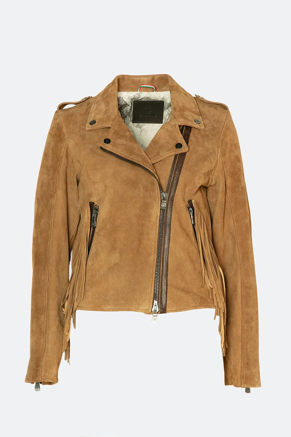 Women’s Suede Fringe Biker Jacket woman Barone firenze