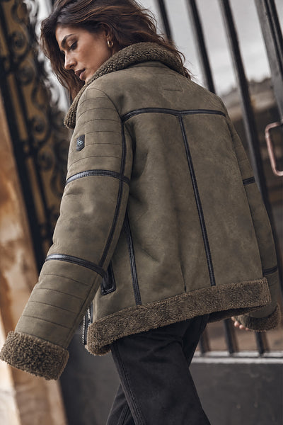 Chiodo Shearling Style Donna Verde