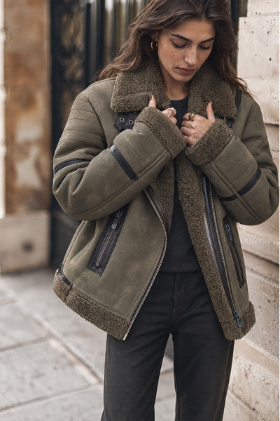 Chiodo Shearling Style Donna Verde
