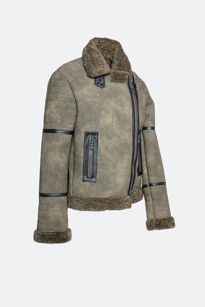 Chiodo Shearling Style Donna Verde