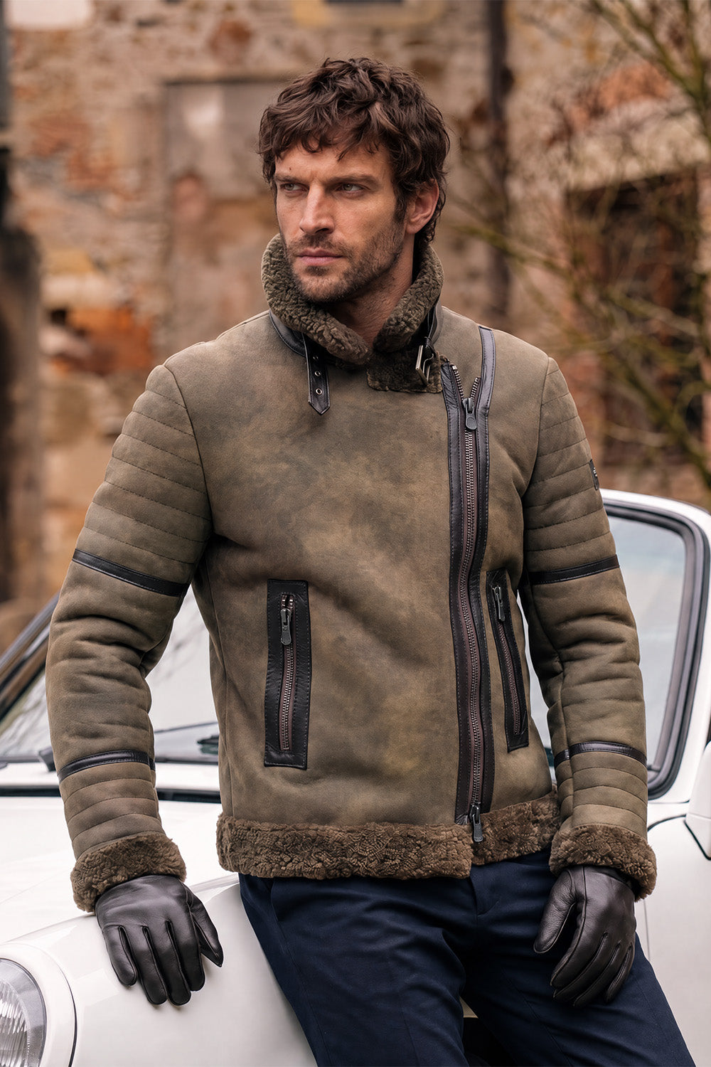 Chiodo Gold Shearling Style Verde man Barone firenze - 1