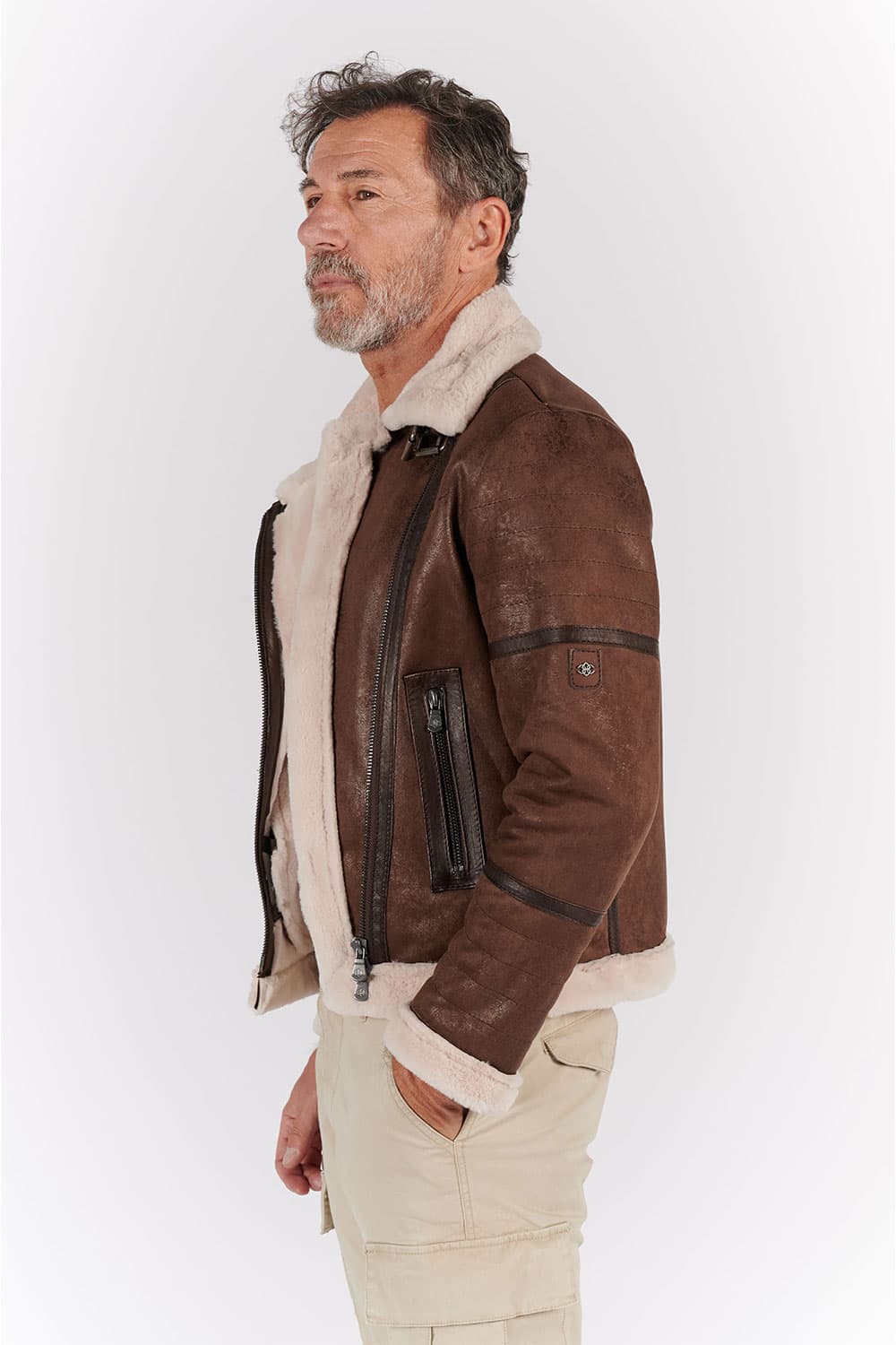 Chiodo Shearling Style Dark Brown unisex Barone firenze - 7