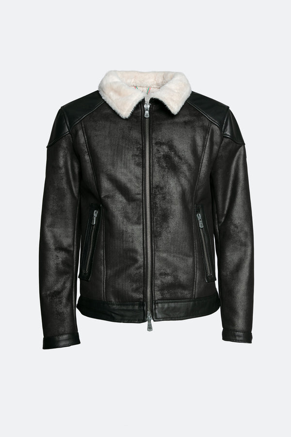 Elton Gold Colletto Shearling Style Nero Panna man Barone firenze