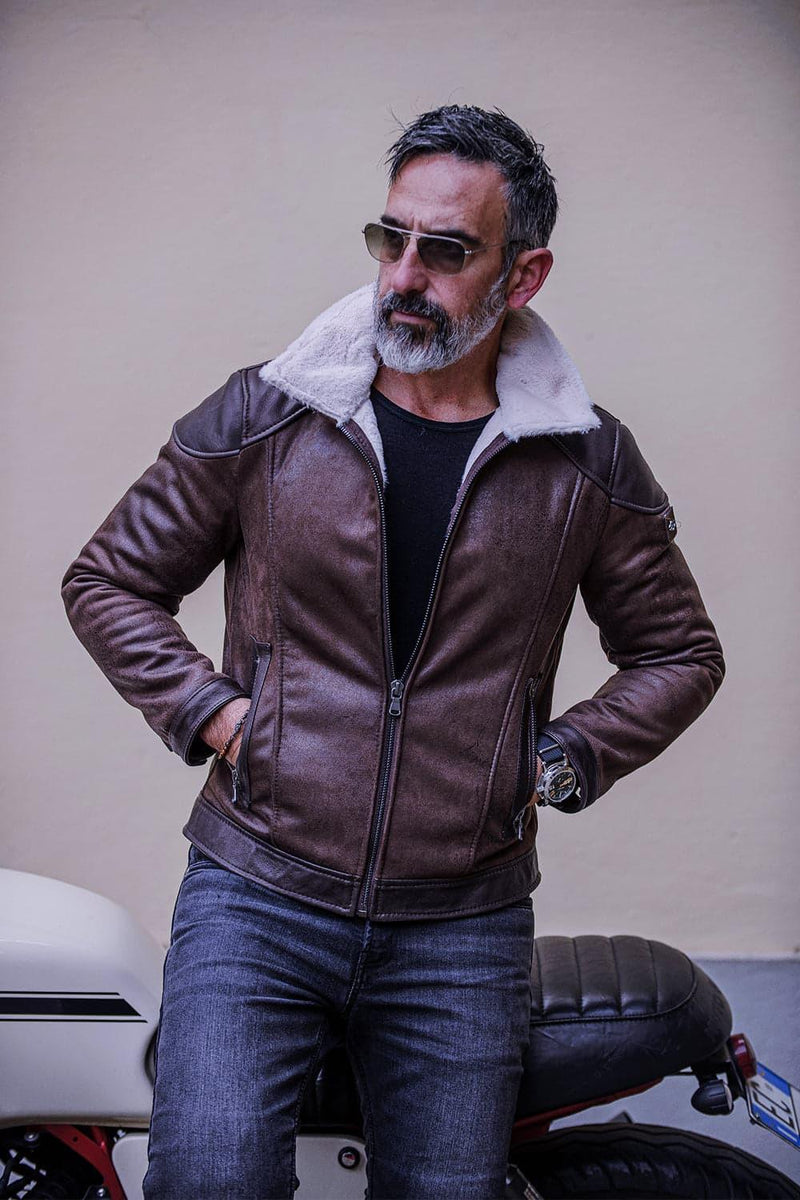 Elton Shearling Style Collar Dark Brown man Barone firenze - 1
