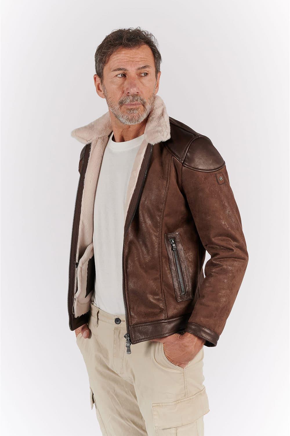 Elton Shearling Style Collar Dark Brown man Barone firenze - 4