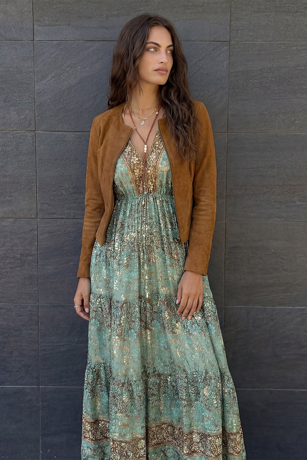 Turquoise Gypsy Maxi Dress woman Barone firenze